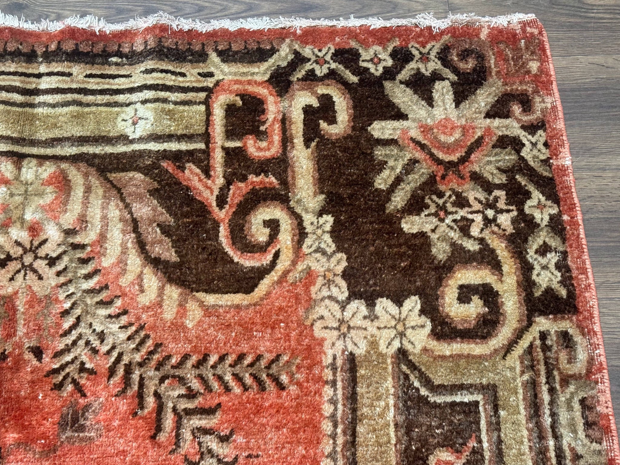 Khotan Rug 5x9, Terracotta and Brown, Floral, Chinese Wool Carpet, Antique Rug by Jewel Rugs