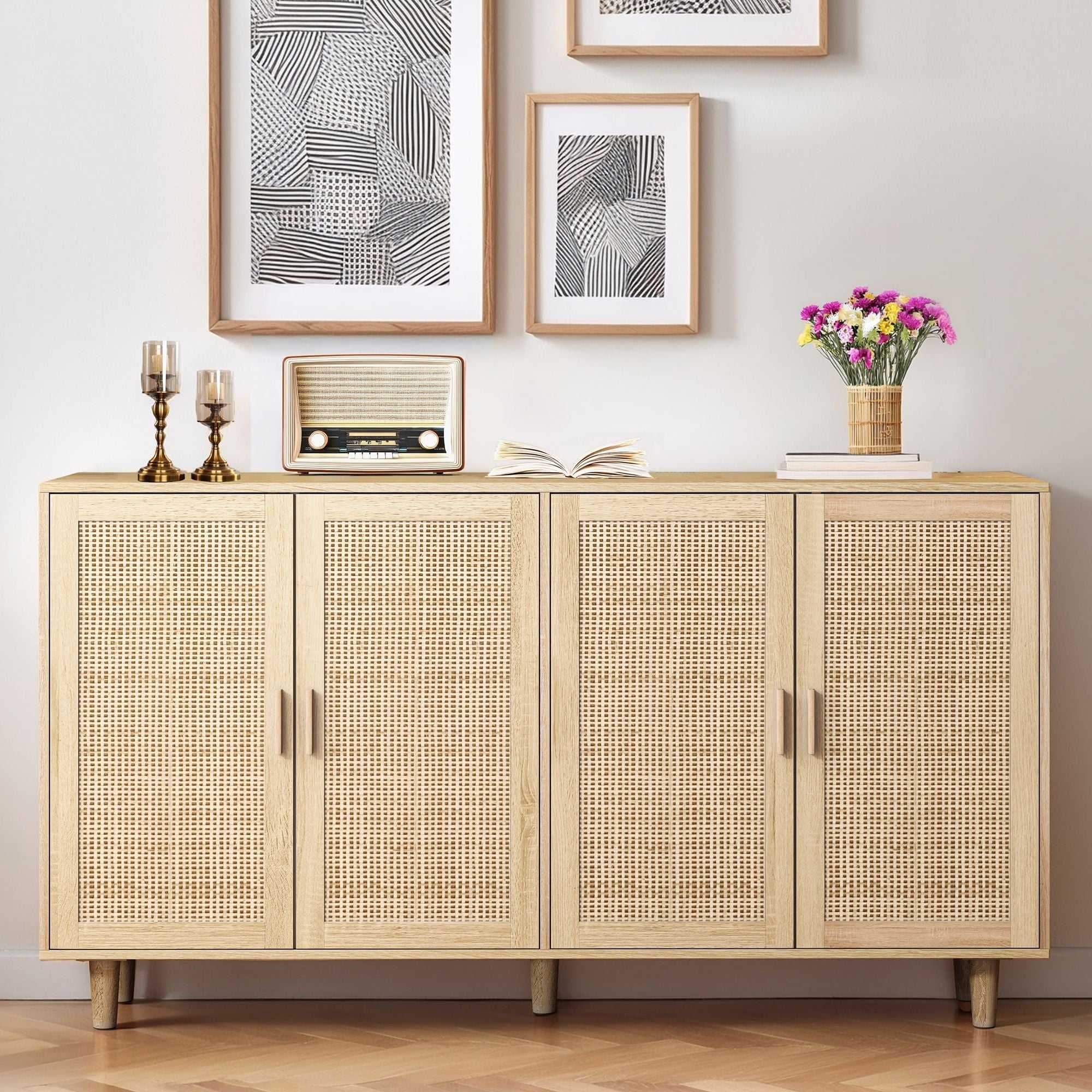 Elegant And Functional 4 Door Rattan Decorative Storage Cabinet by HouseOfZazla