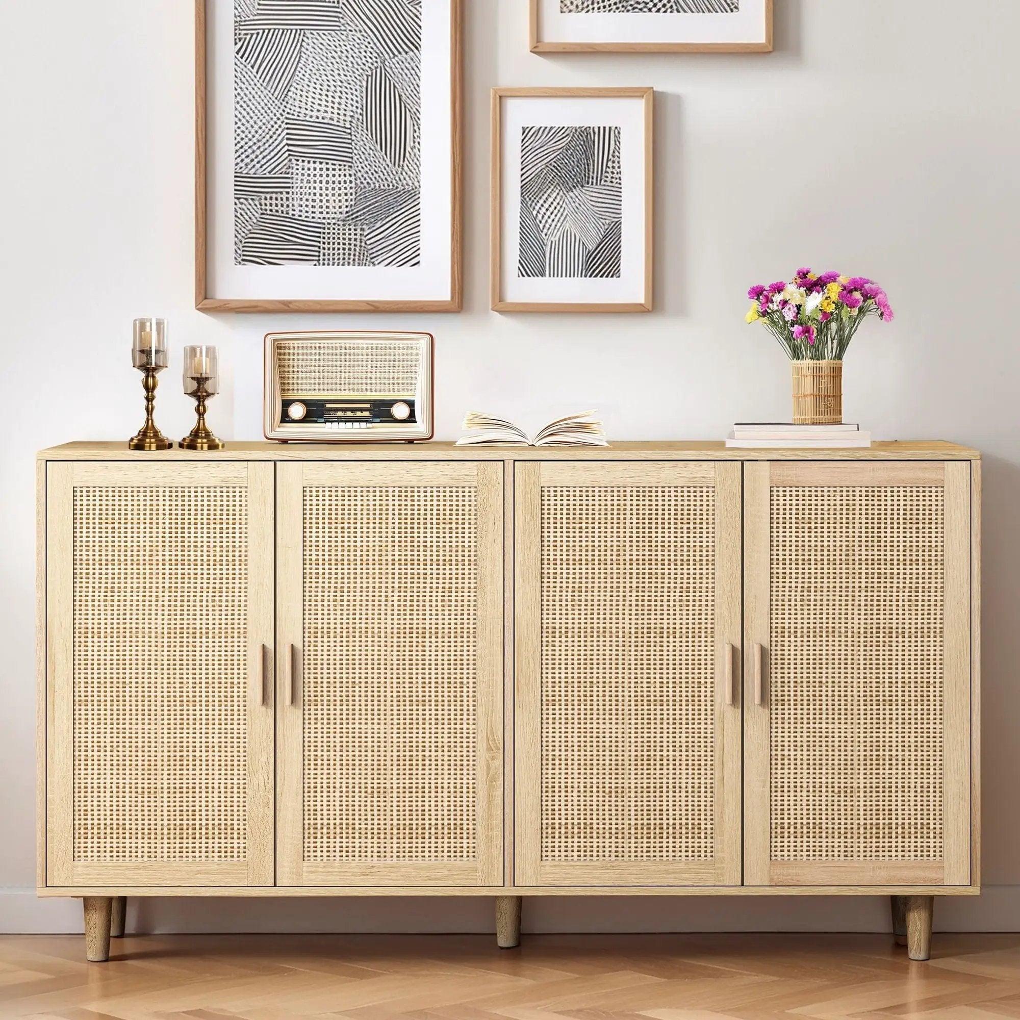 Elegant And Functional 4 Door Rattan Decorative Storage Cabinet by HouseOfZazla