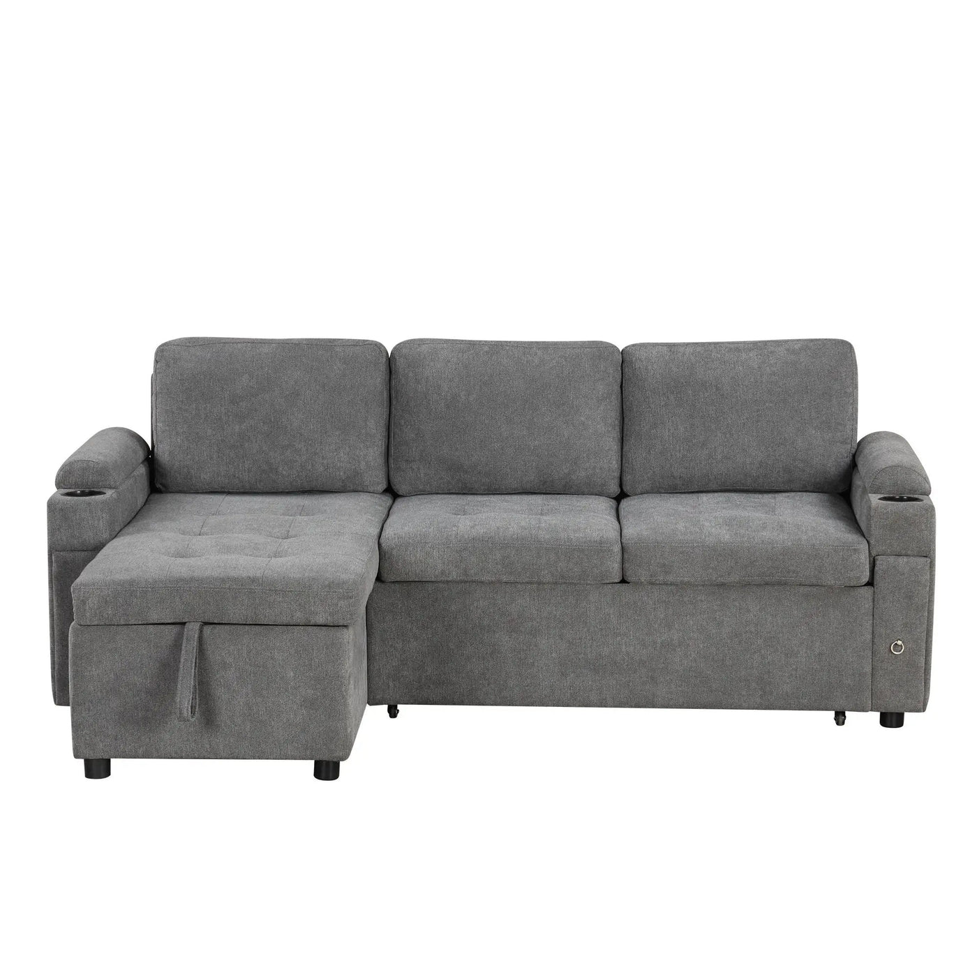 Convertible L Shaped Sofa Couch With Storage, Cup Holders, USB Ports by HouseOfZazla