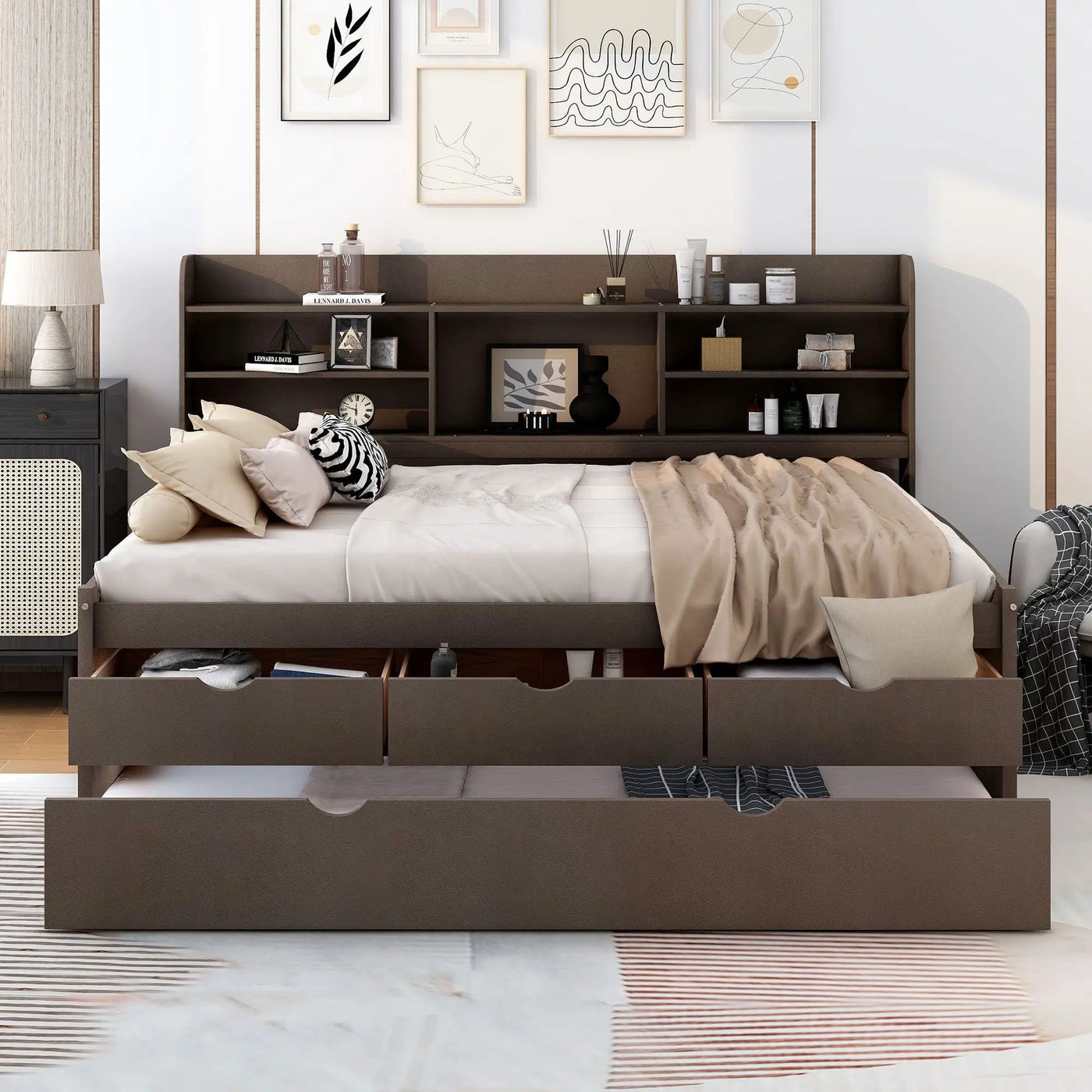 Captain Bed With Built In Bookshelves, 3 Storage Drawers, And Trundle by HouseOfZazla
