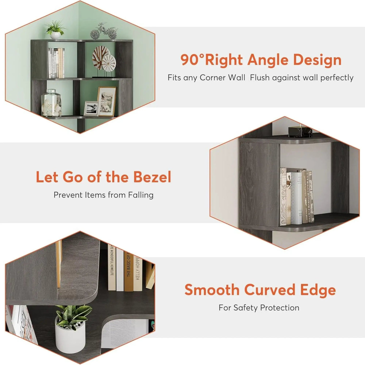 6 Tier Corner Bookshelf, L-Shaped Freestanding Shelf With Anti Drop Panels by HouseOfZazla