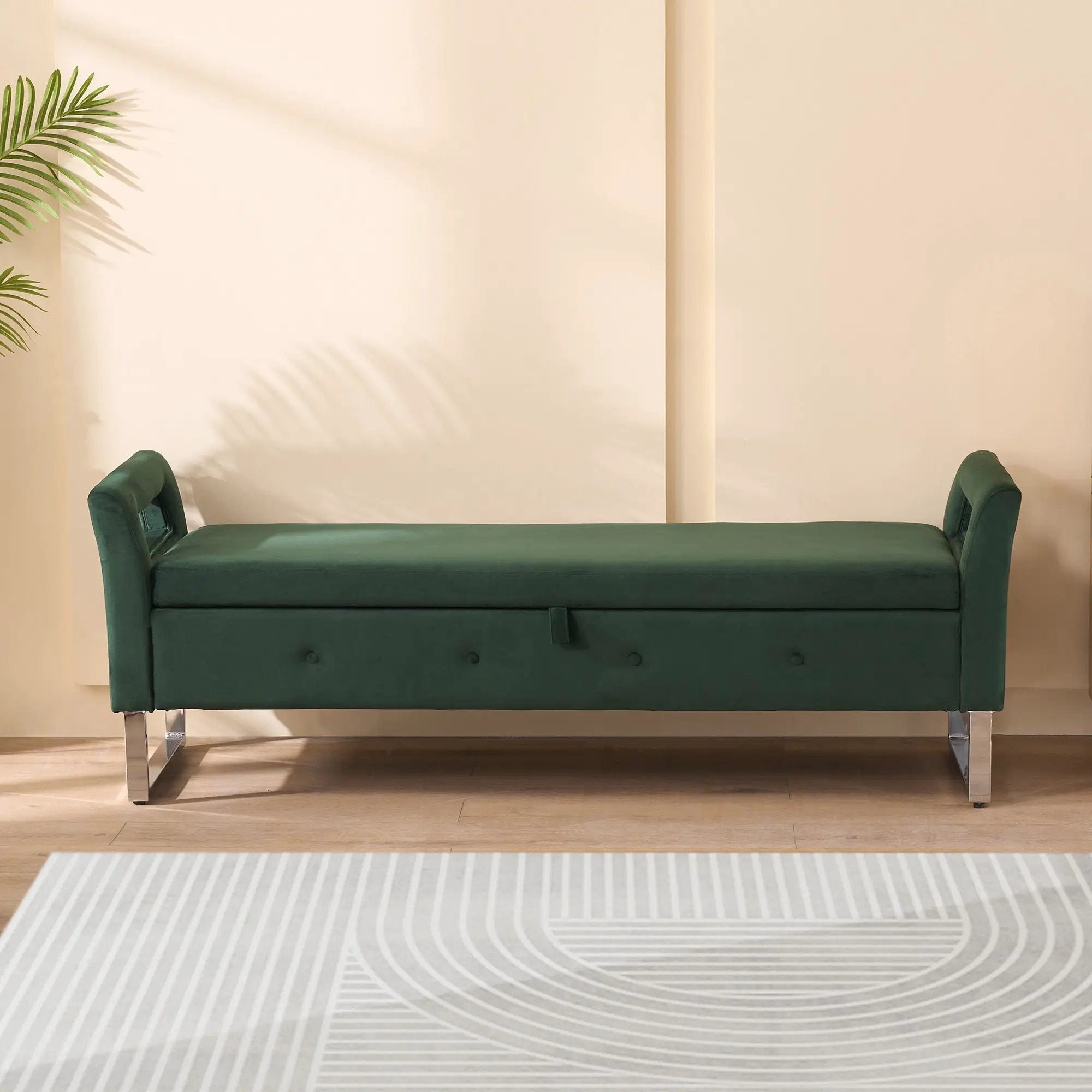 Wide Storage Soft Ottoman Bench With Armrests by Unique Piece Furniture