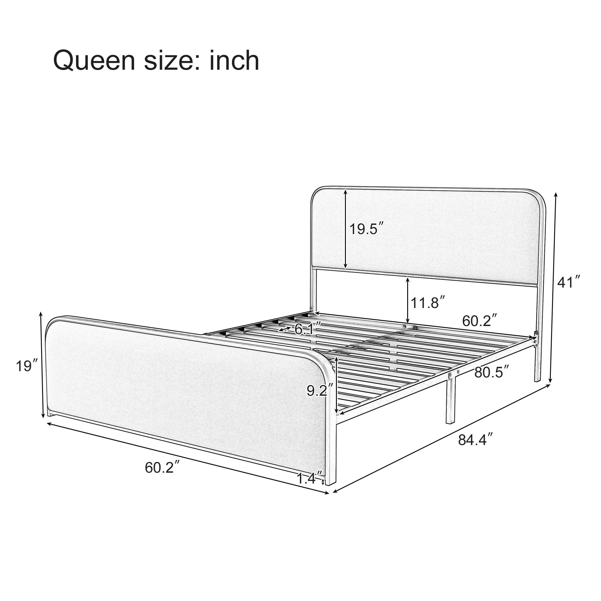 Queen Size Bed Frame With Curved Upholstered Headboard And Footboard - Beige / Gold by HouseOfZazla