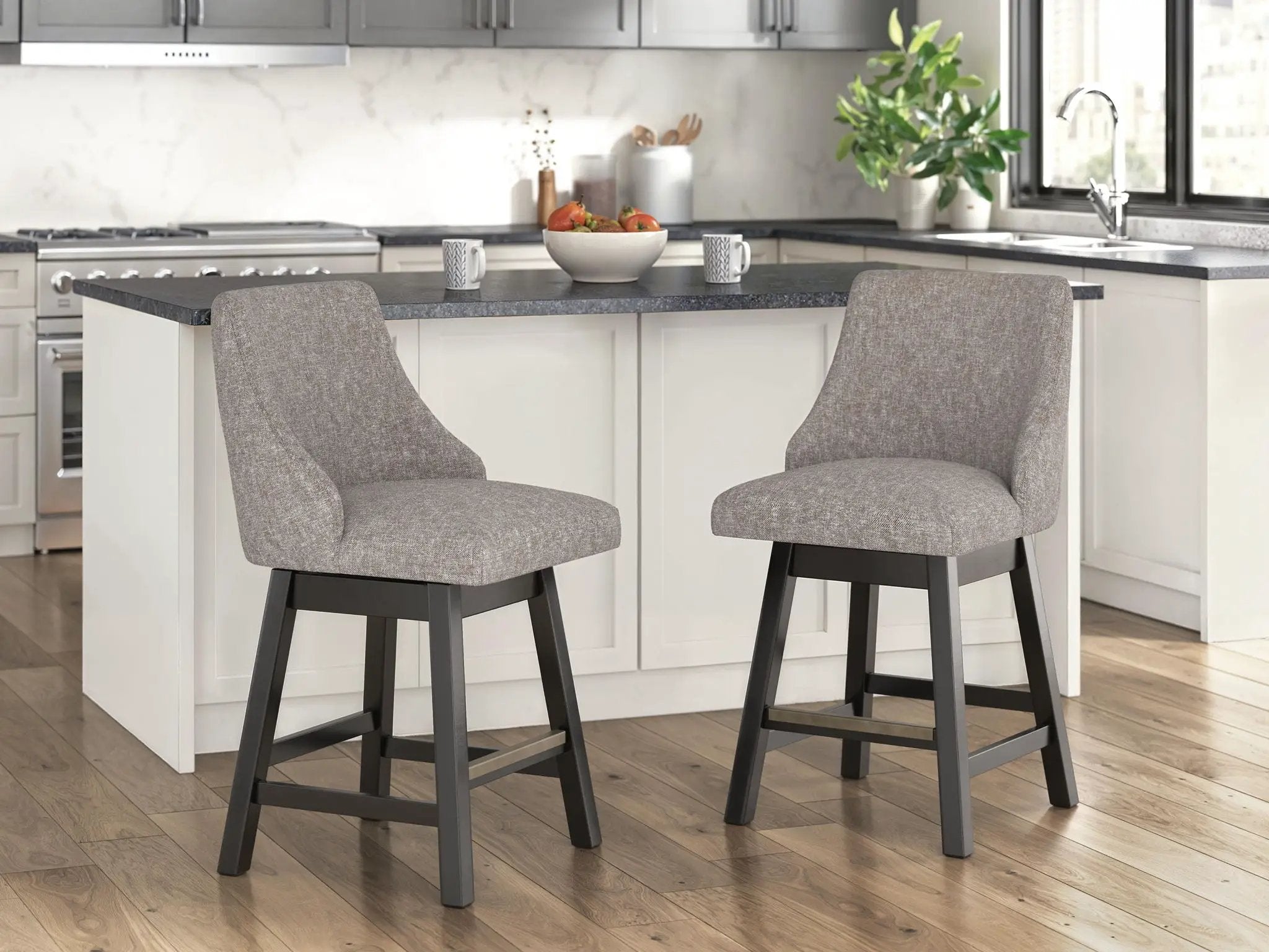 Neymorton - Upholstered Swivel Barstool (Set of 2) - Dark Grayish Brown by Unique Piece Furniture