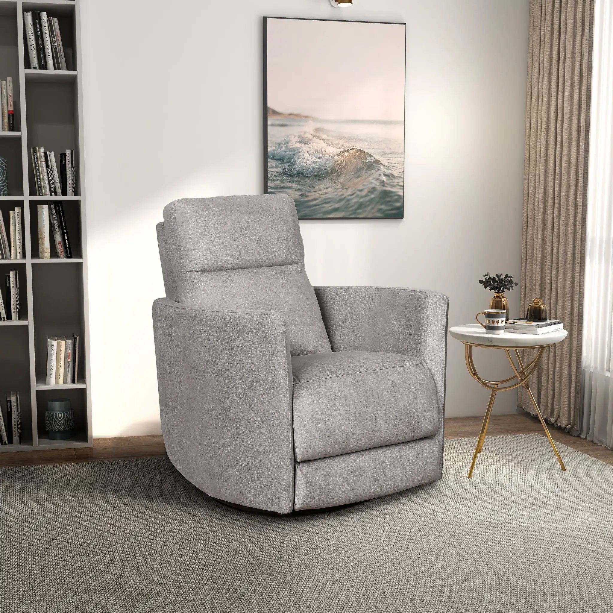 Lawson - Swivel Glider Suede Recliner Chair - Latte by HouseOfZazla