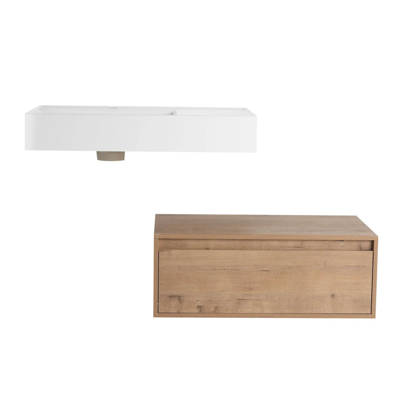Modern Wall Mounted Bathroom Vanity With Resin Sink And Side Cabinet, Soft Close Drawer, Imitative - Imitative Oak by Unique Piece Furniture