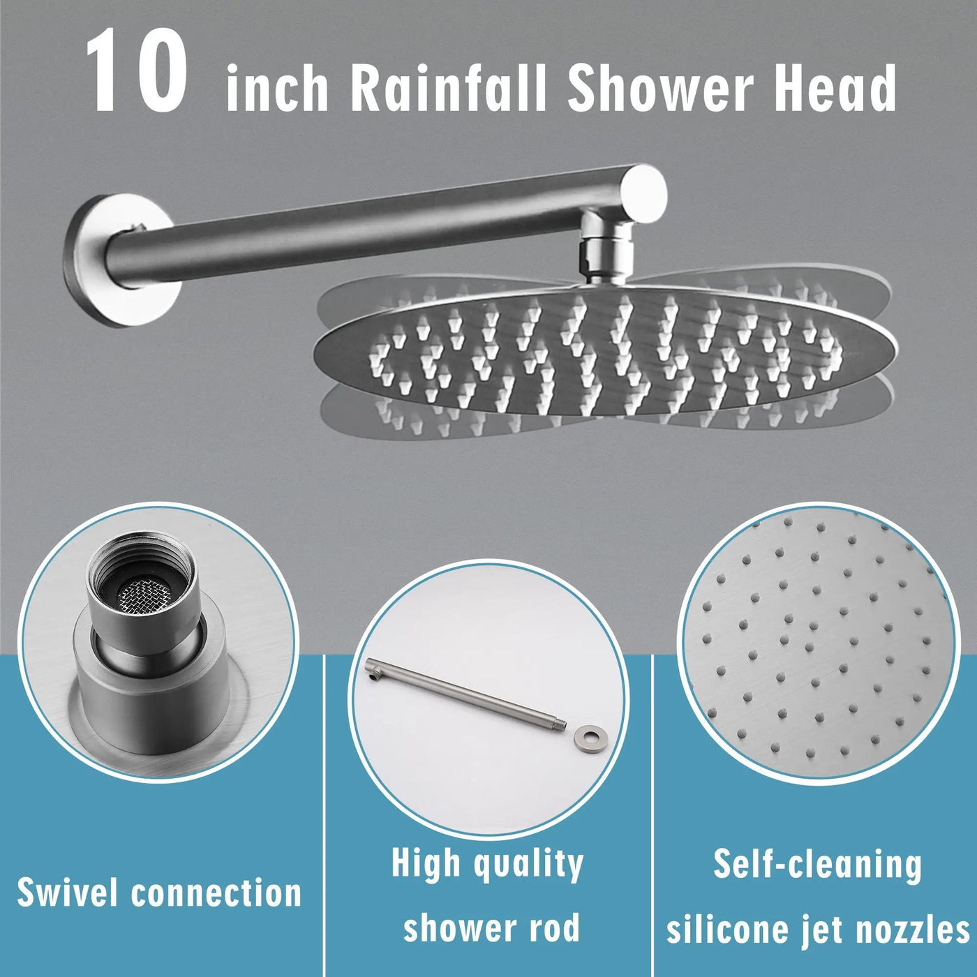 Wall Mounted Shower Set With High Pressure 10" Rain Shower Head And 5 Function Handheld Shower Head by HouseOfZazla