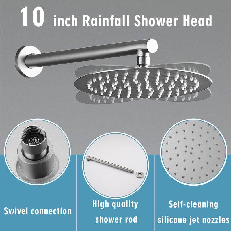 Wall Mounted Shower Set With High Pressure 10" Rain Shower Head And 5 Function Handheld Shower Head by HouseOfZazla