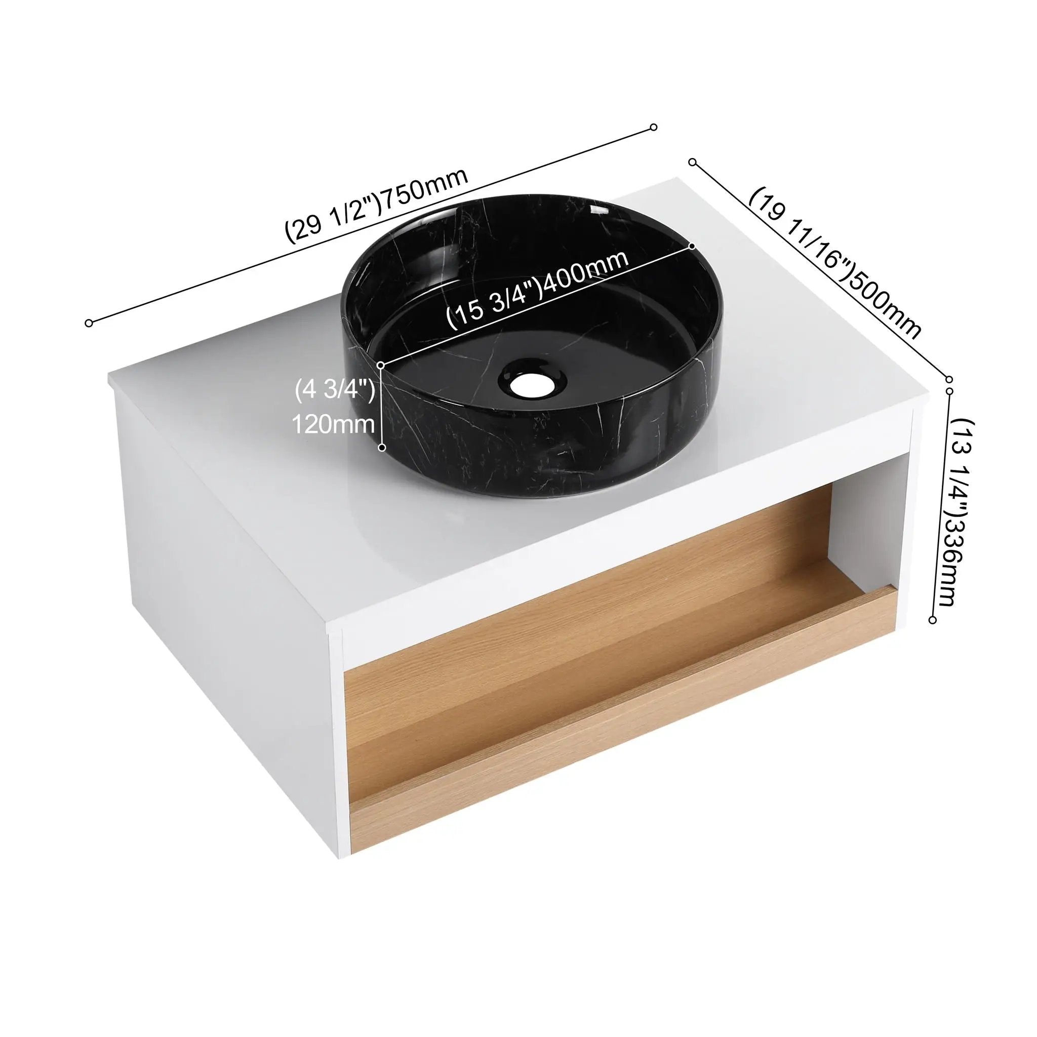 Floating Bathroom Vanity With Vessel Sink With Open Shelf Storage by Unique Piece Furniture