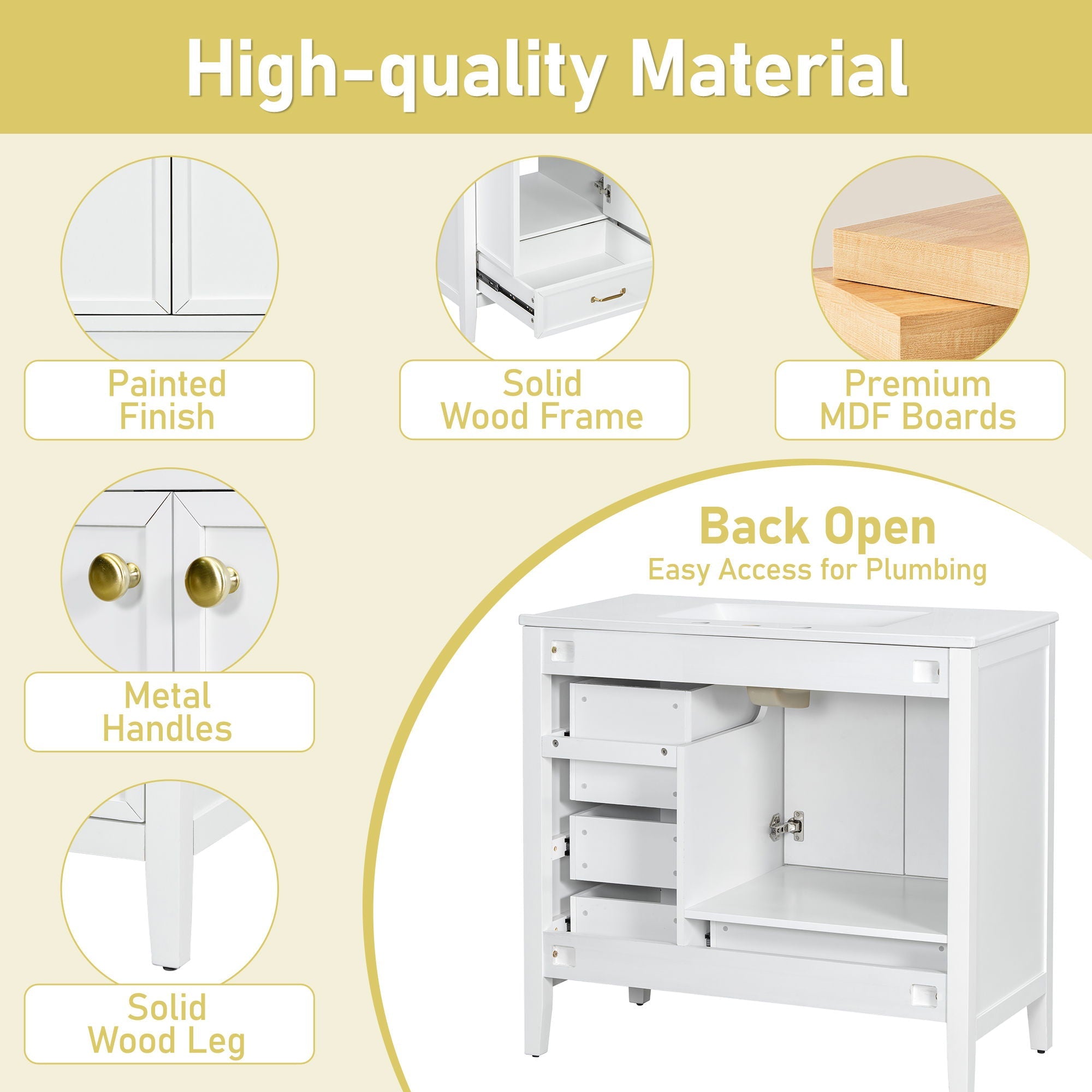Elegant Vintage Bathroom Vanity With Sink and Soft Closing Drawers by HouseOfZazla