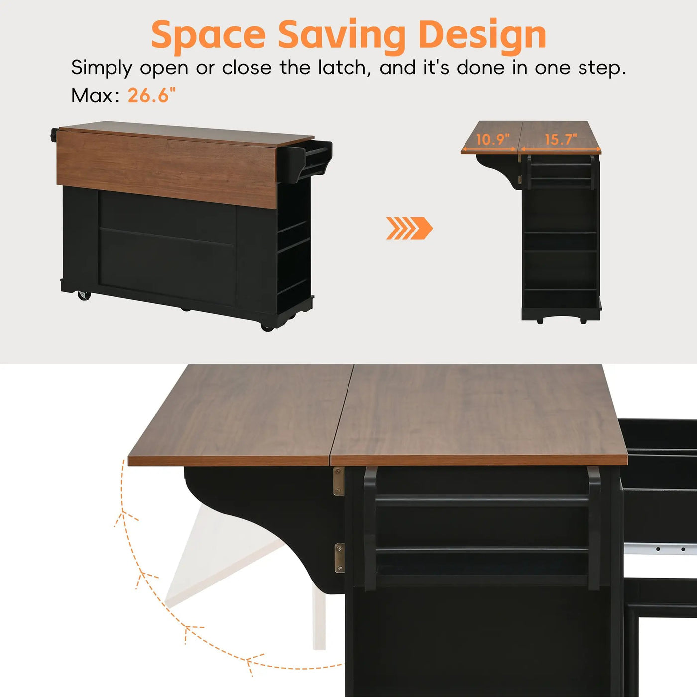 54" Mobile Kitchen Island with Glass Door Storage, Power Outlet & Rolling Cart by HouseOfZazla