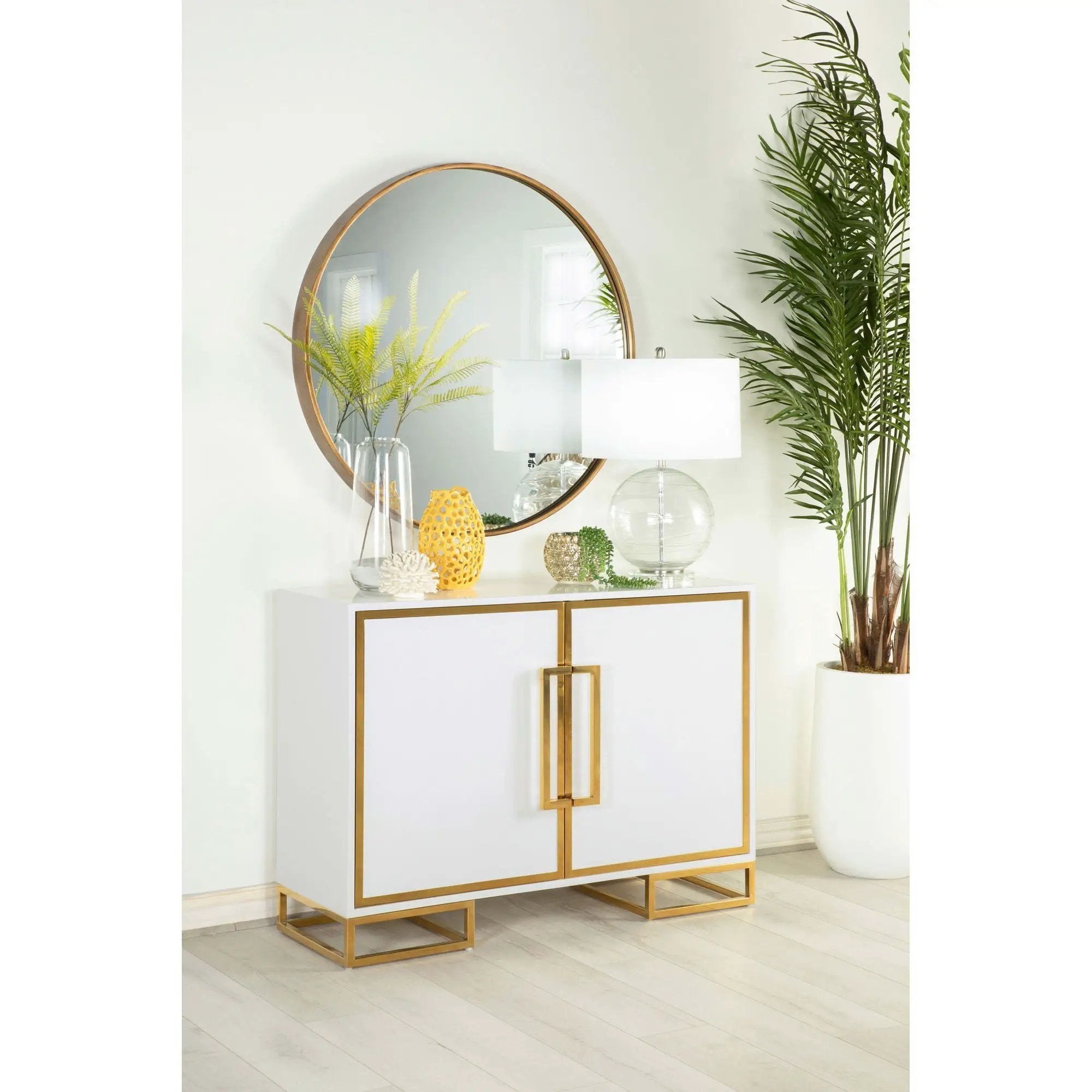 Synchrony - 2 Door Accent Cabinet With Art Deco Trim - White by HouseOfZazla