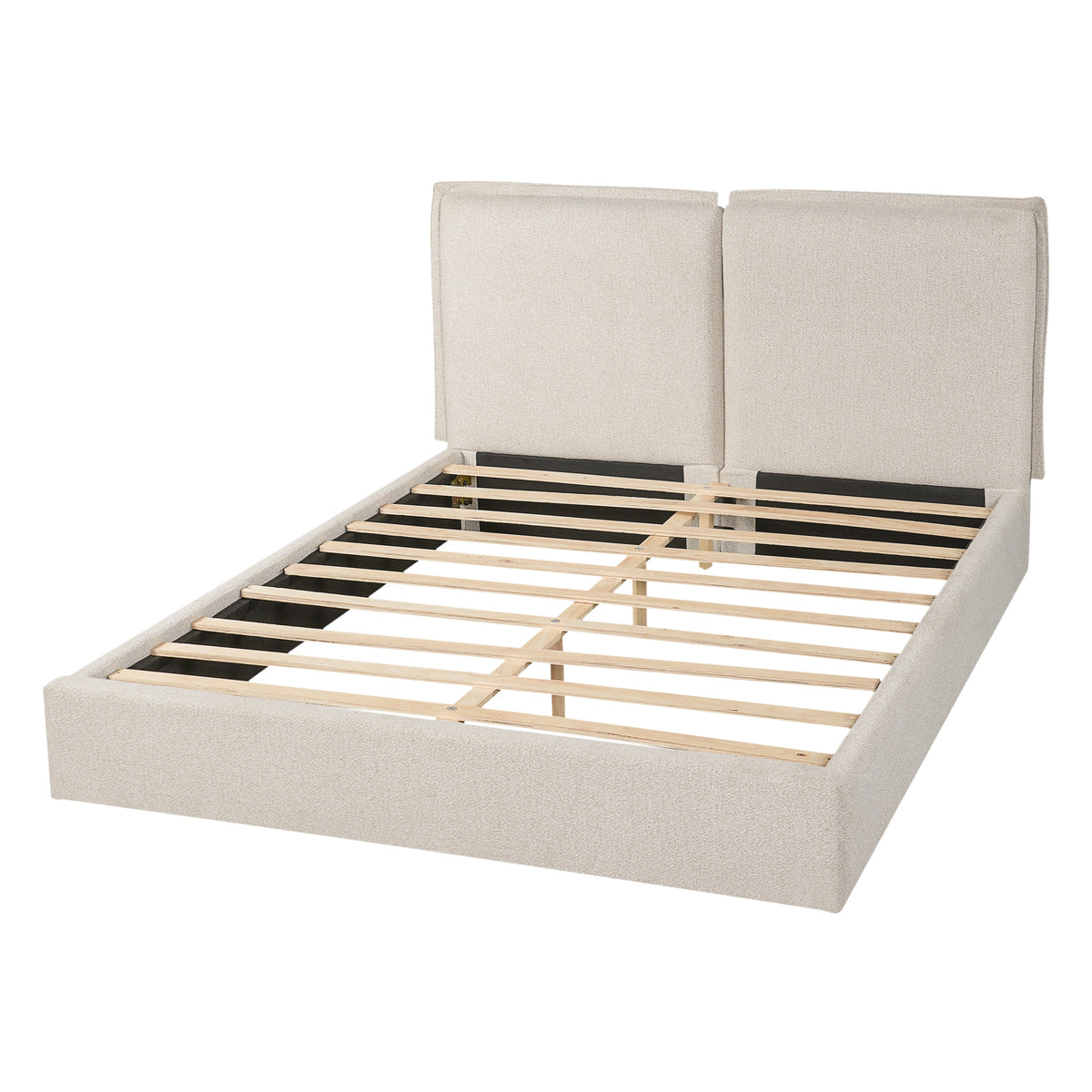 Double-Pillow Upholstered Bed with Skin-Friendly Fabric - Beige or Beige+Cream, photo 7 of 10