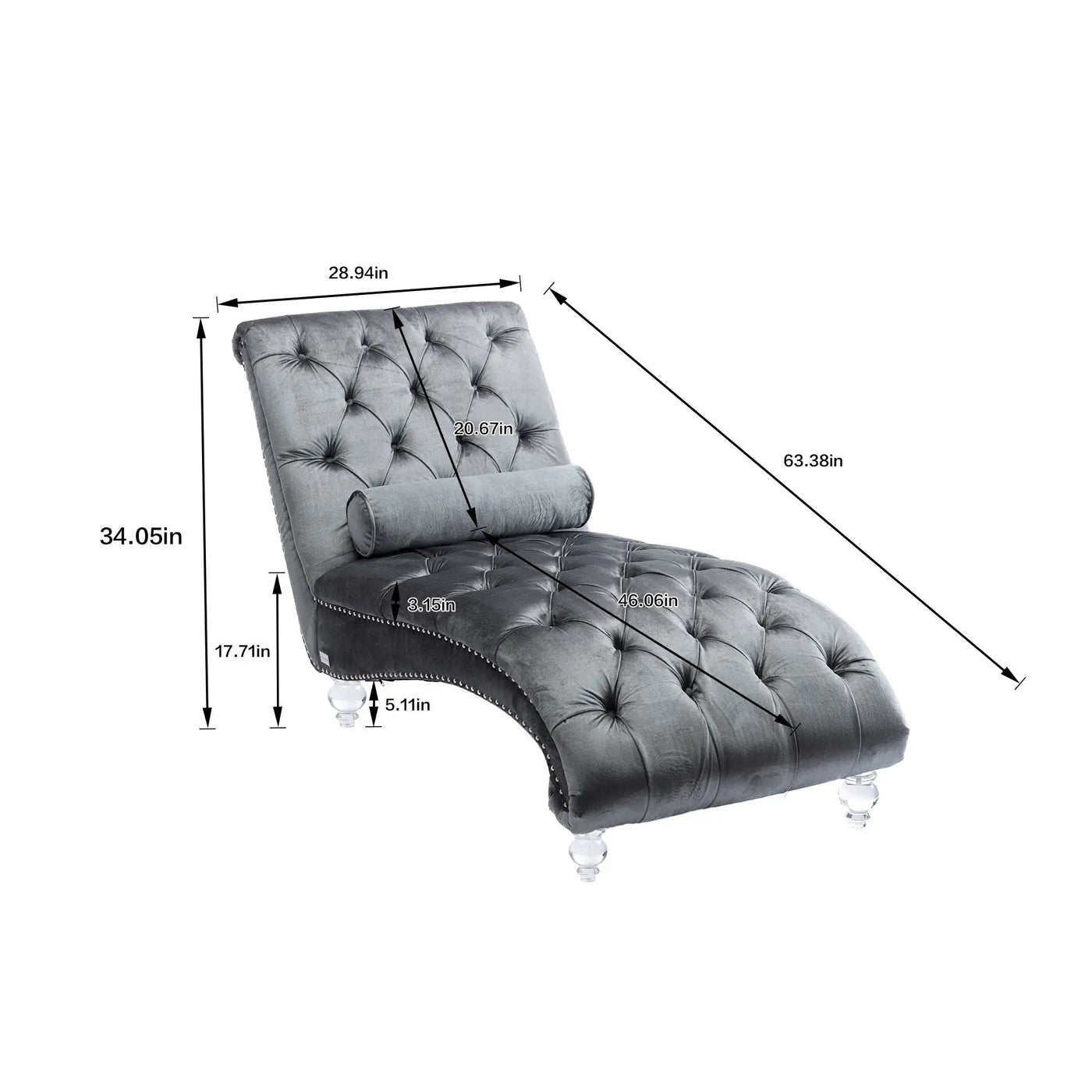 Chaise Lounge Indoor, Button Tufted Upholstered Chaise Lounge Chair With Pillow by HouseOfZazla
