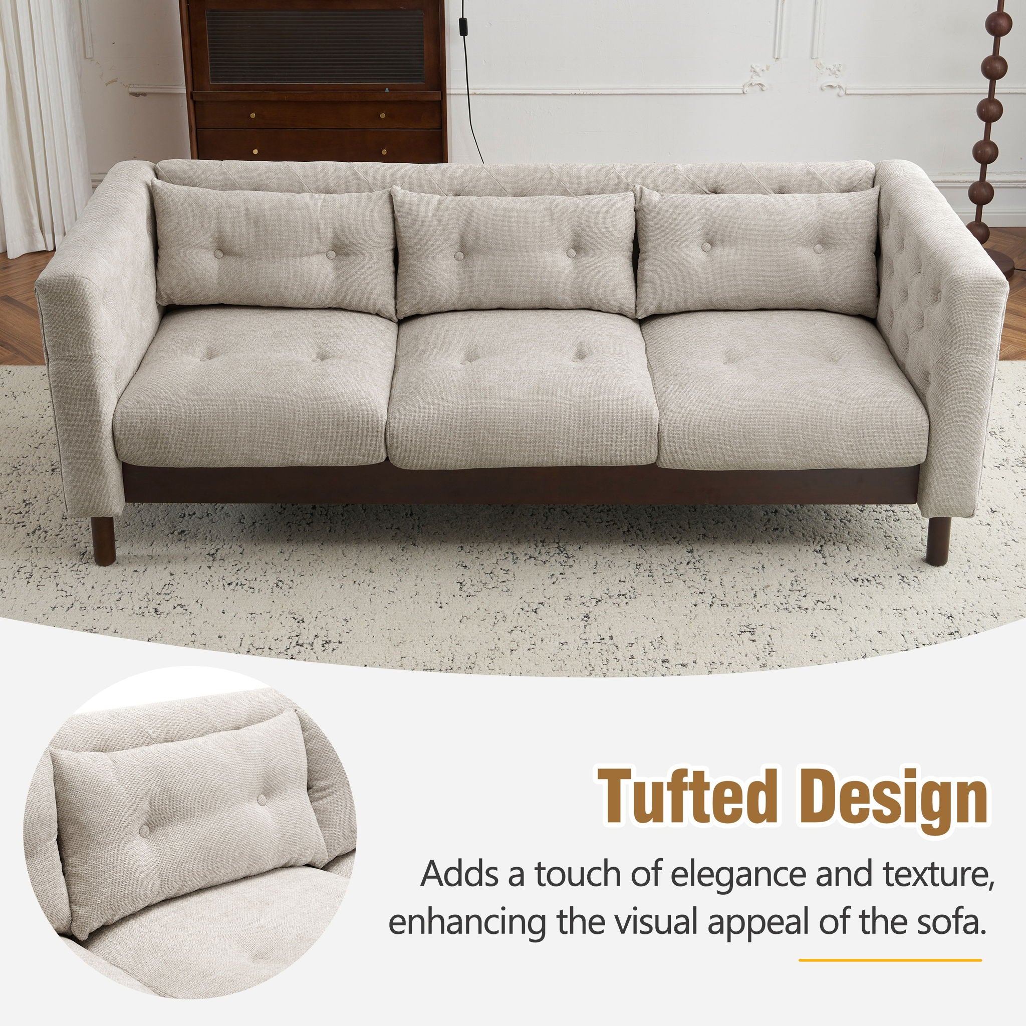 Upholstered Sofa Modern 3 Seater Sofa Couch With Tufted Design For Living Room by HouseOfZazla