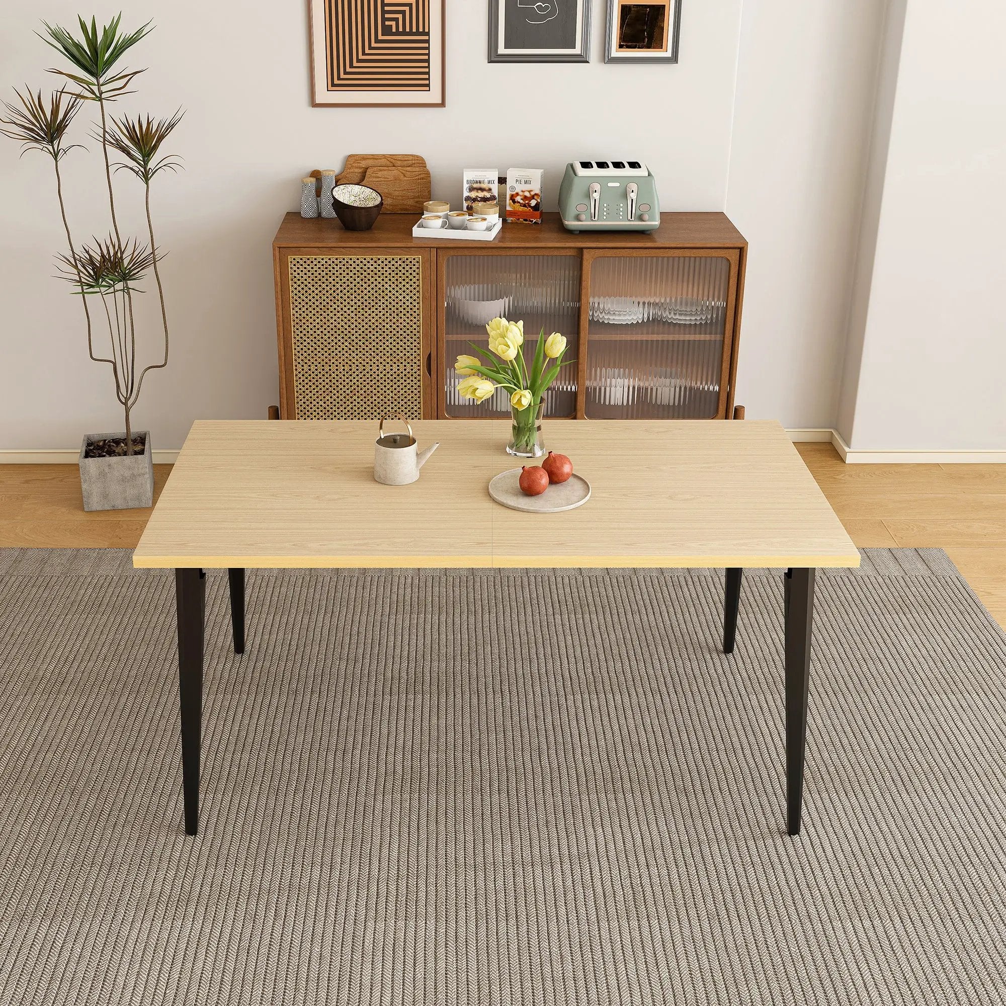 63-inch Modern Dining Table with Wooden Tabletop and Rust-Resistant Iron Legs by HouseOfZazla