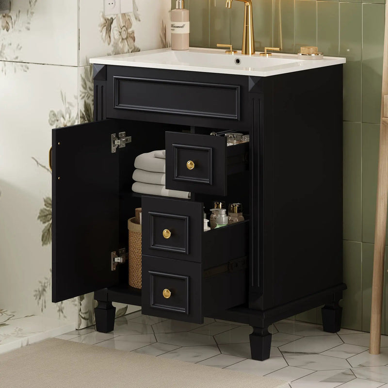 Bathroom Vanity With Sink, Compact Cabinet & 2 Drawers And Adjustable Shelf by Unique Piece Furniture