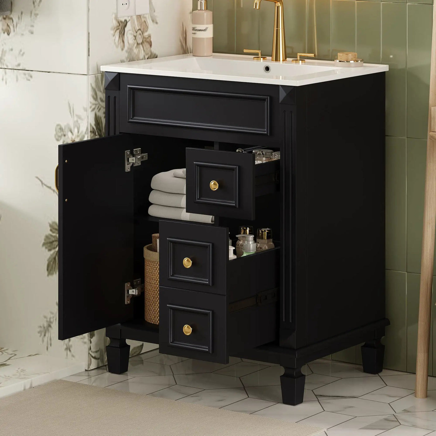 Bathroom Vanity With Sink, Compact Cabinet & 2 Drawers And Adjustable Shelf by Unique Piece Furniture