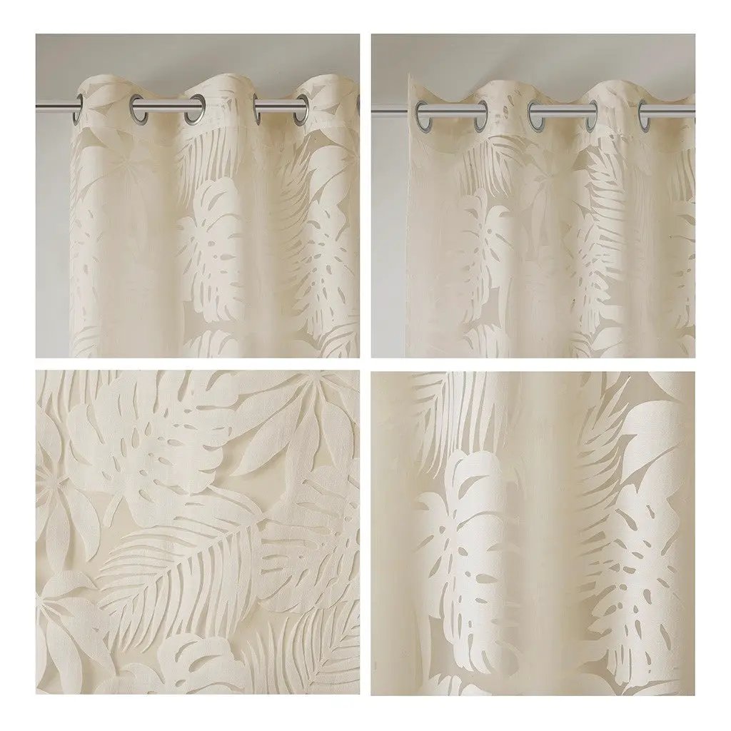 Palm Leaf Burnout Sheer Window Curtain 50x95 Natural by HouseOfZazla