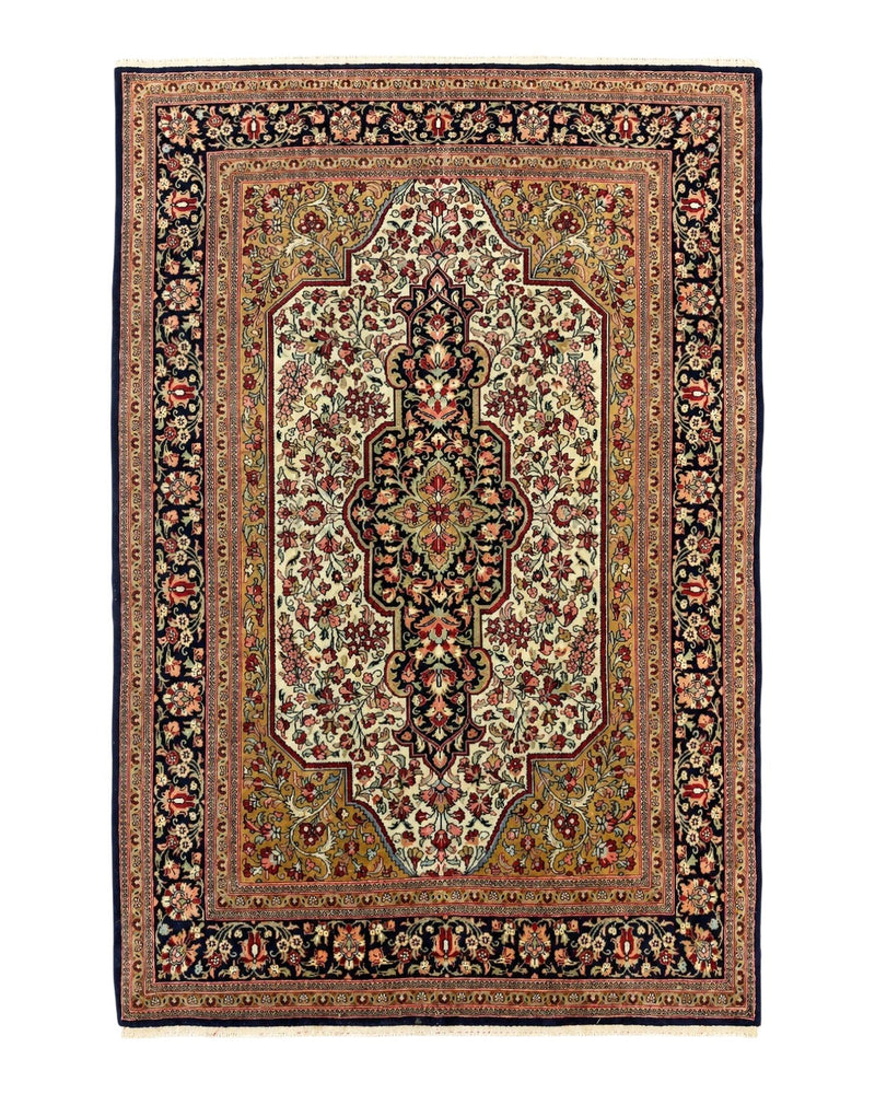 Persian Qum Rug 3.6 x 5, Kork Wool, Very Finely Hand Knotted 325 KPSI, Rare, Semi Antique by Jewel Rugs