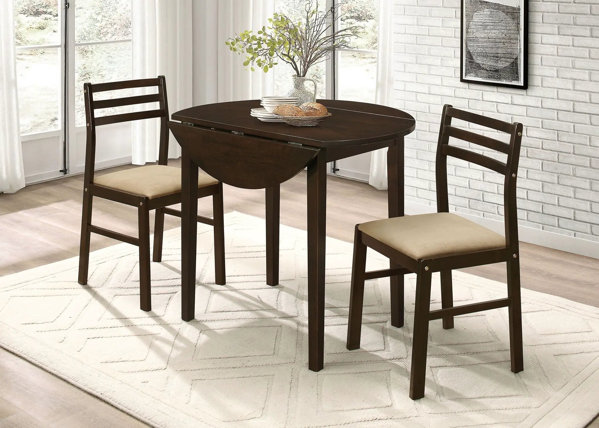 Bucknell 3-piece Round Drop Leaf Dining Table Set Cappuccino by Unique Piece Furniture