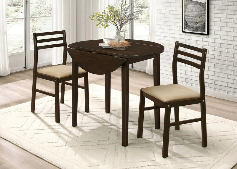 Bucknell 3-piece Round Drop Leaf Dining Table Set Cappuccino by Unique Piece Furniture