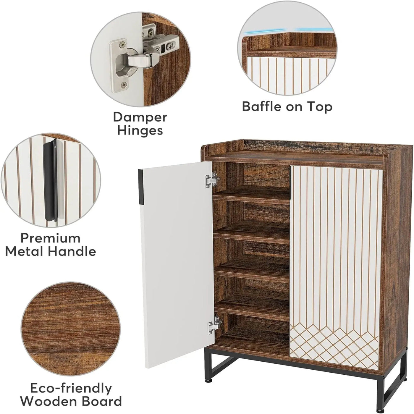 5 Tier Shoe Cabinet With Doors, Compact Entryway Storage Organizer by HouseOfZazla
