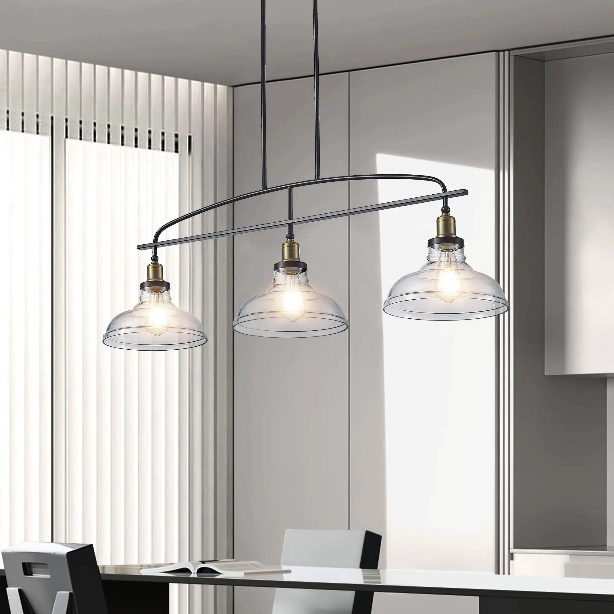 Industrial 3-Light Pendant Chandelier with Clear Glass Shades by HouseOfZazla