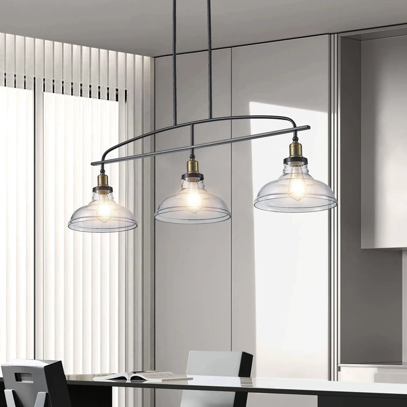 Industrial 3-Light Pendant Chandelier with Clear Glass Shades by HouseOfZazla