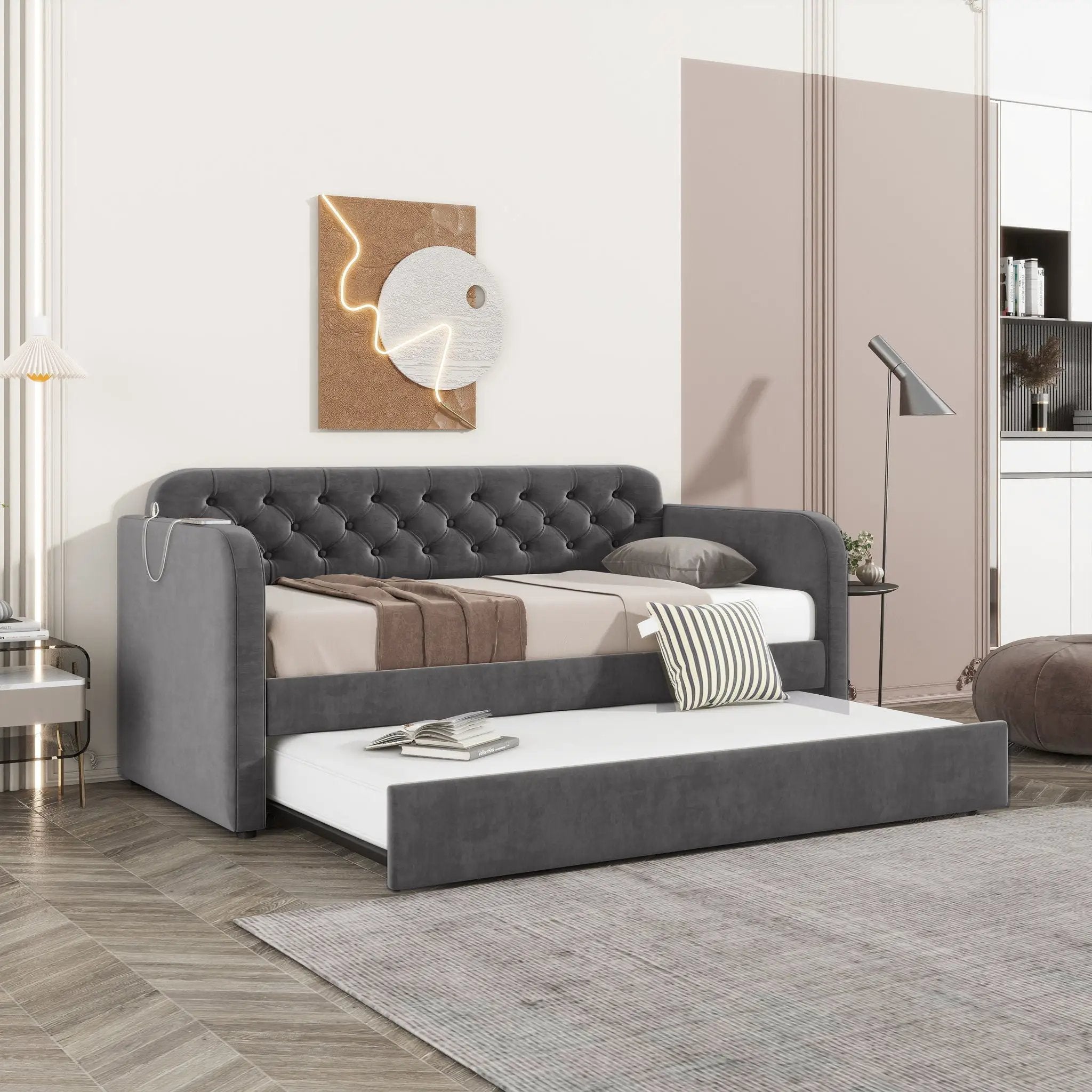 Upholstered Daybed With Trundle And USB Charging Design by Unique Piece Furniture