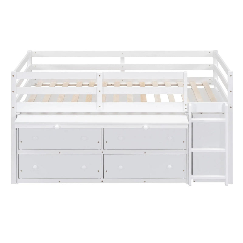 Loft Bed With Retractable Writing Desk And 4 Drawers, With Lateral Portable Desk And Shelves by HouseOfZazla
