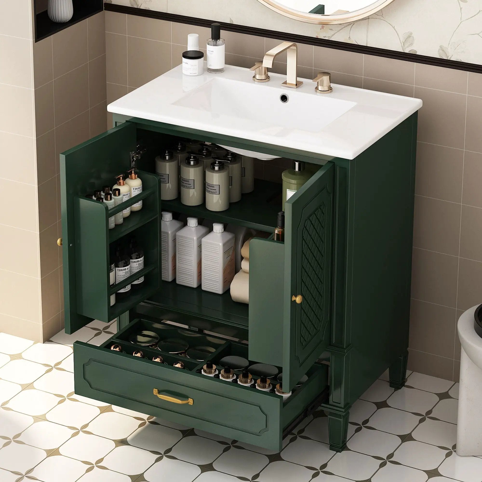 Bathroom Vanity With Sink, Soft Closing Door, Multi Functional Storage by HouseOfZazla