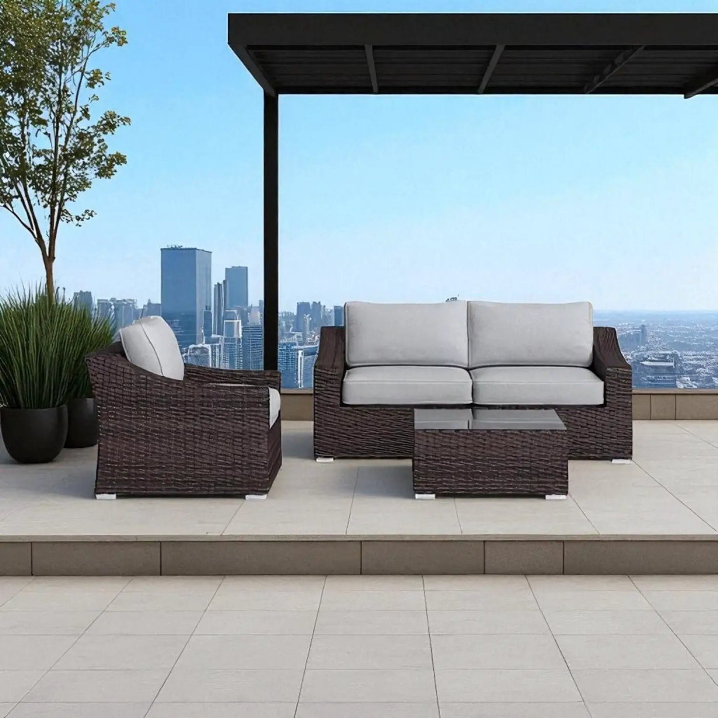 Outdoor Wicker Conversation Set With Cushions, All Weather by HouseOfZazla
