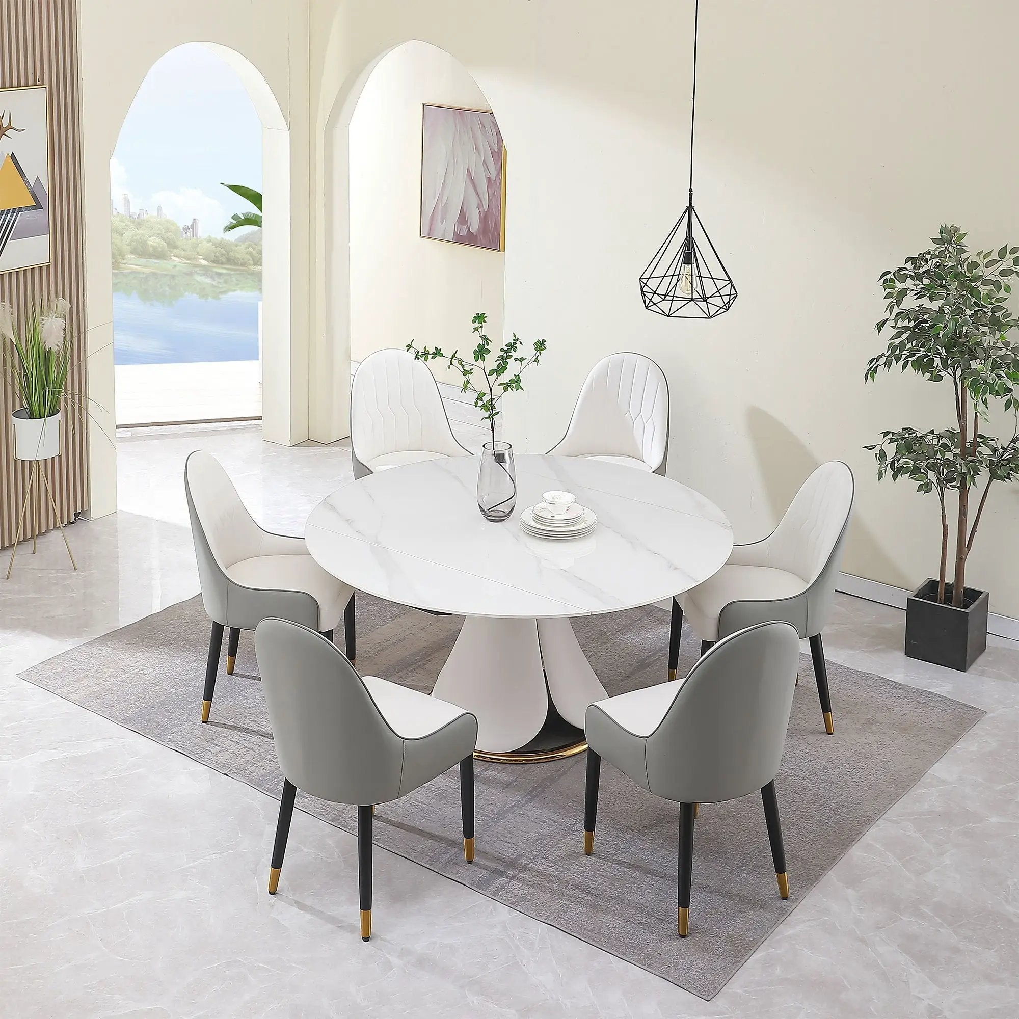 Fashion Modern Sintered Stone Dining Table With Retractable Function And Chairs by HouseOfZazla
