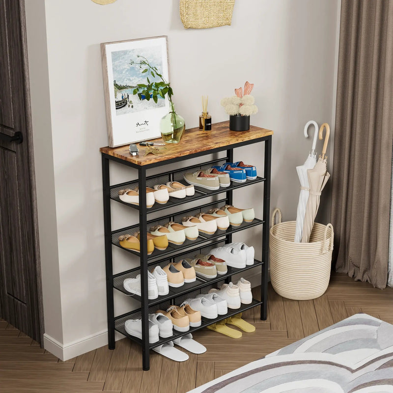 Industrial Shoe Rack with 4 Mesh Shelves by HouseOfZazla