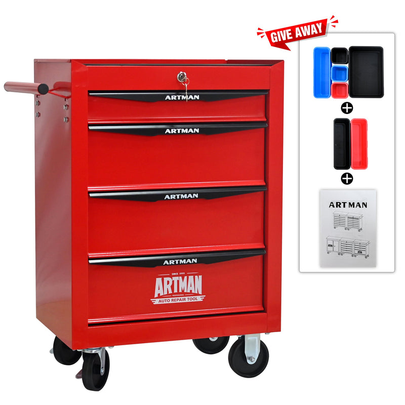Rolling Metal Tool Chest with 4 Drawers - Red & Black, photo 3 of 10