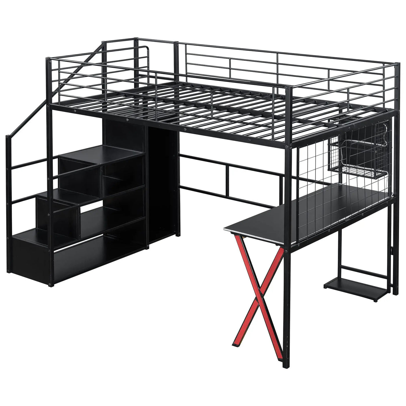 Loft Bed With Built In Work Station, Wardrobe, Storage Staircase And LED by HouseOfZazla