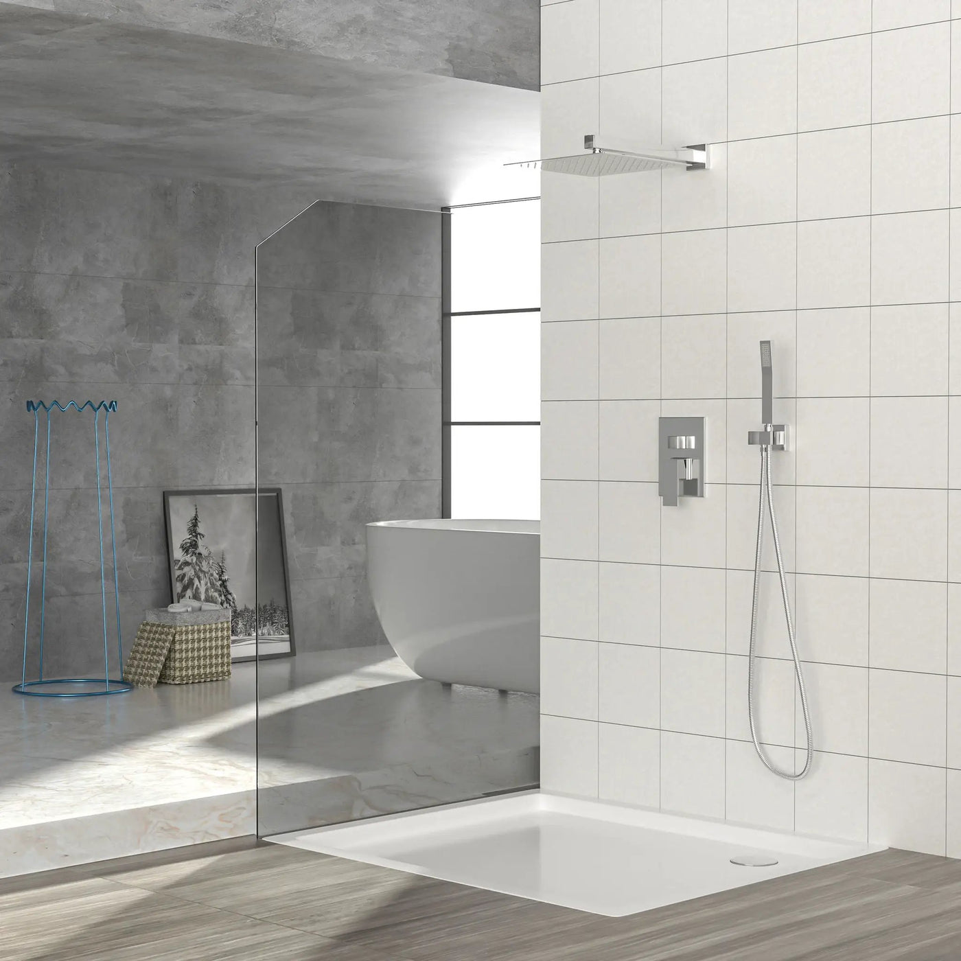 10" Square Dual Shower Head System Wall Mounted With Rough In Valve Modern Bathroom Fixture by HouseOfZazla