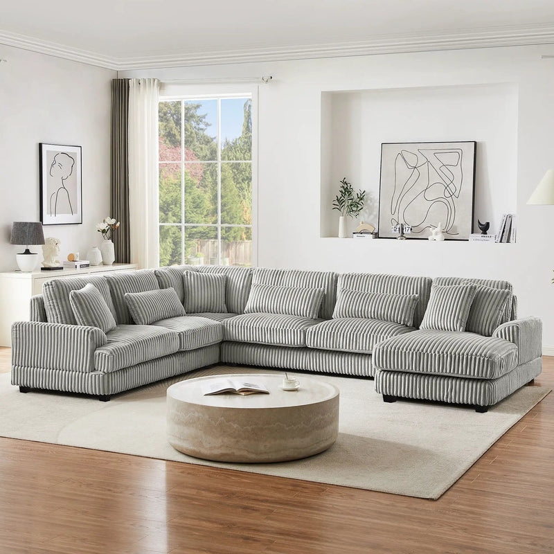 U - Shaped Sectional Sofa With Chaise Lounge, Oversized Living Room Sofa - Gray by HouseOfZazla