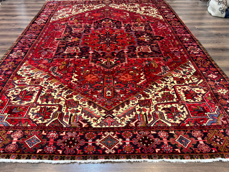 Persian Heriz Rug 8x11, Geometric Design, Red & Cream by Jewel Rugs