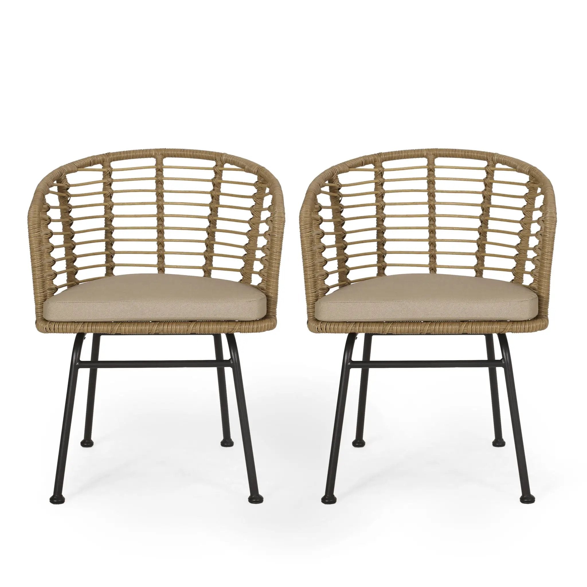 Randy Modern Wicker Chair with Water Resistant Cushions - Brown / Beige by HouseOfZazla