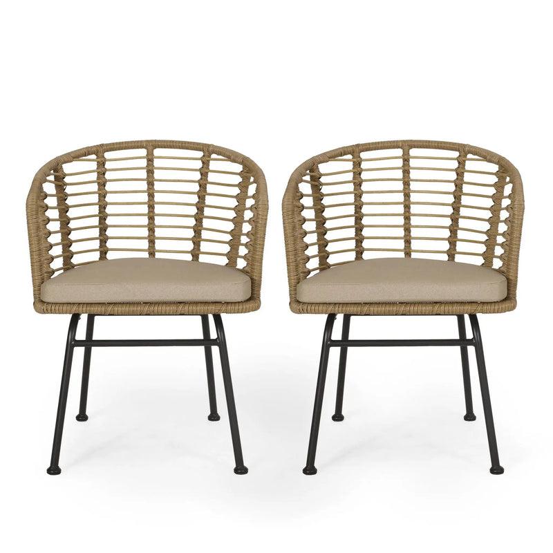 Randy Modern Wicker Chair with Water Resistant Cushions - Brown / Beige by HouseOfZazla