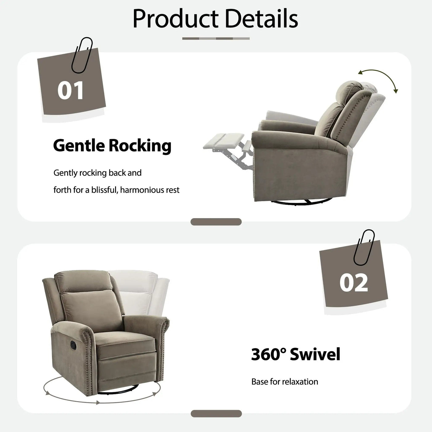 360 Degrees Swivel Recliner Manual Rocking Recliner Home With Adjustable Backrest by Unique Piece Furniture