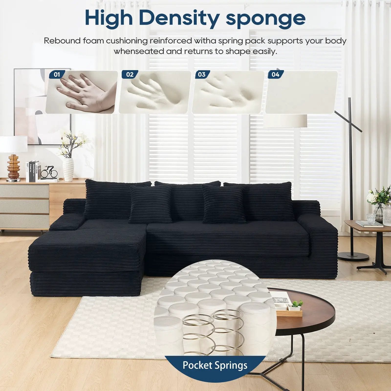 Modern L - Shaped Sectional Couch With Memory Foam by HouseOfZazla