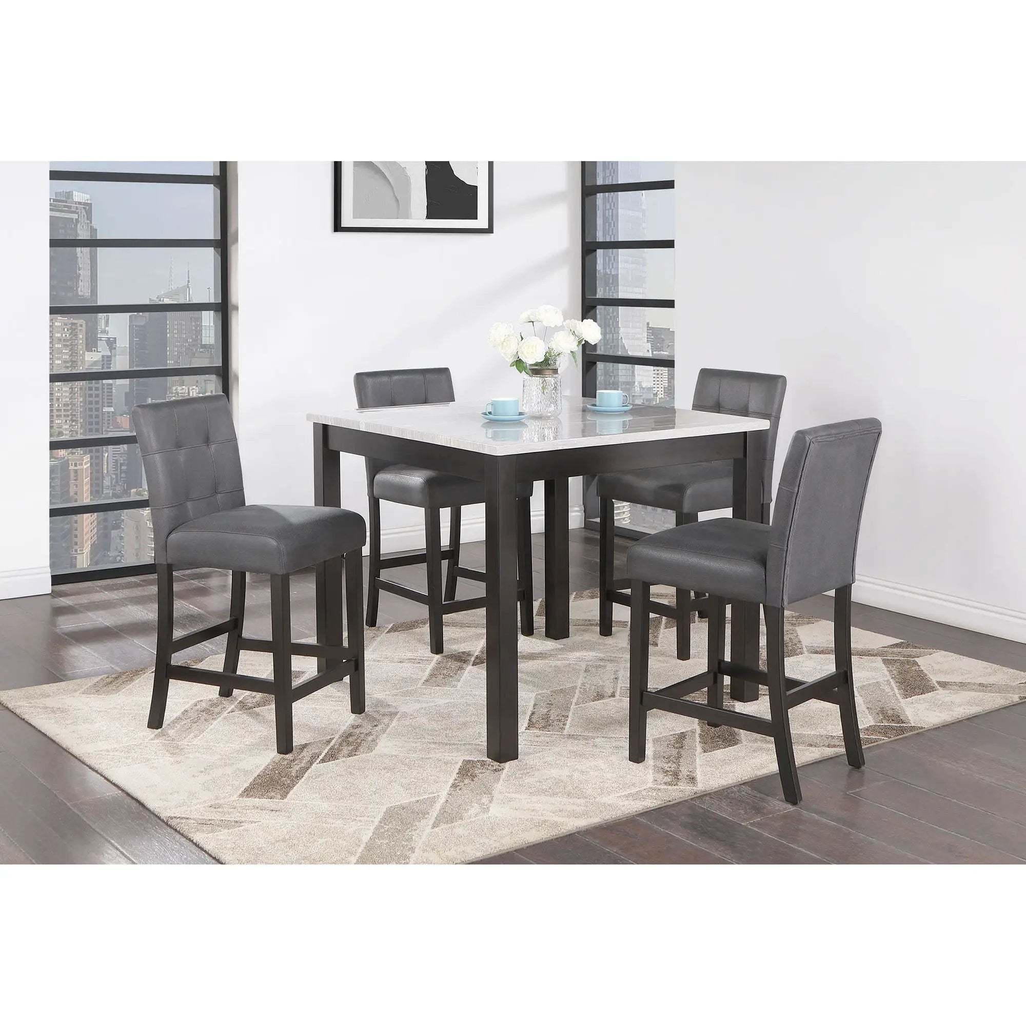 Leon - Bar Table And 4 Bar Stools - Espresso / White by HouseOfZazla