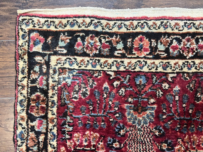 Antique Persian Runner Rug 2.9 x 17, Rare Sarouk Runner, Handmade Wool Rug for Hallway, Red, Floral by Jewel Rugs