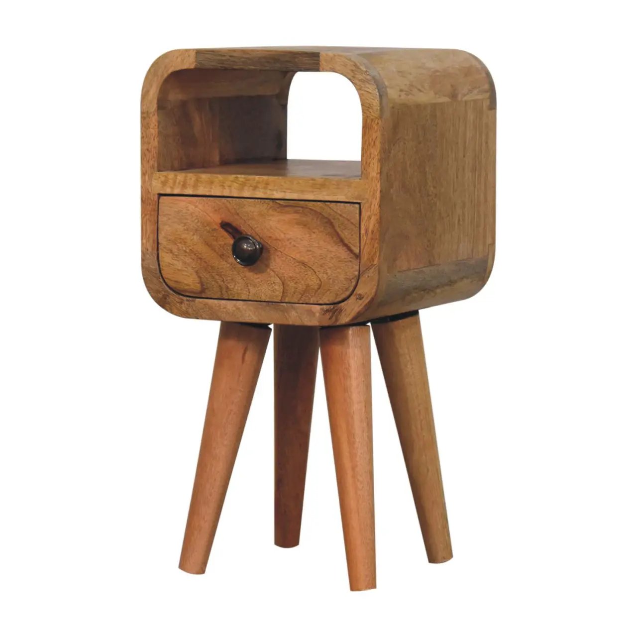 Solid Wood Extra Mini Oak-ish Curve Open Slot Nightstand by HouseOfZazla
