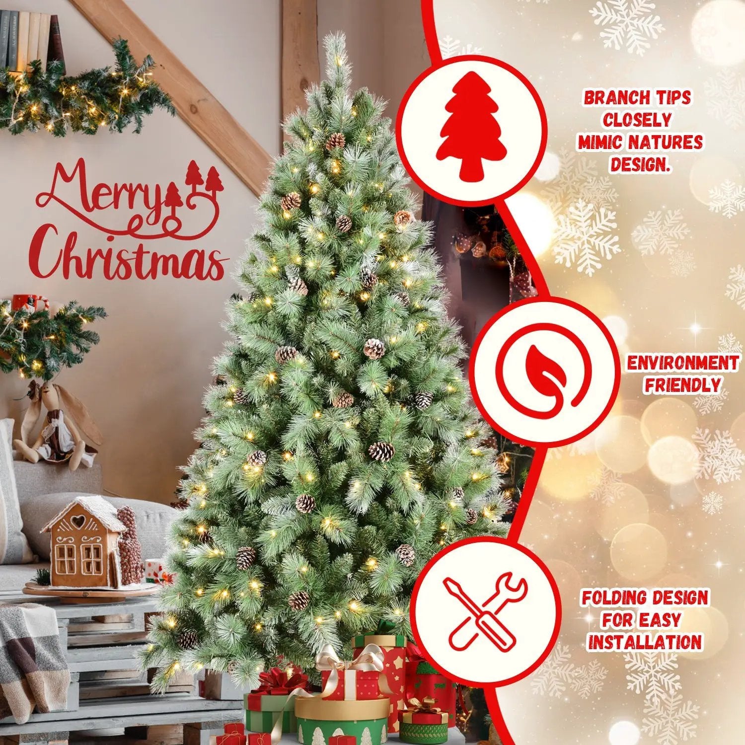 9FT Christmas Tree with 700 Warm Lights by HouseOfZazla