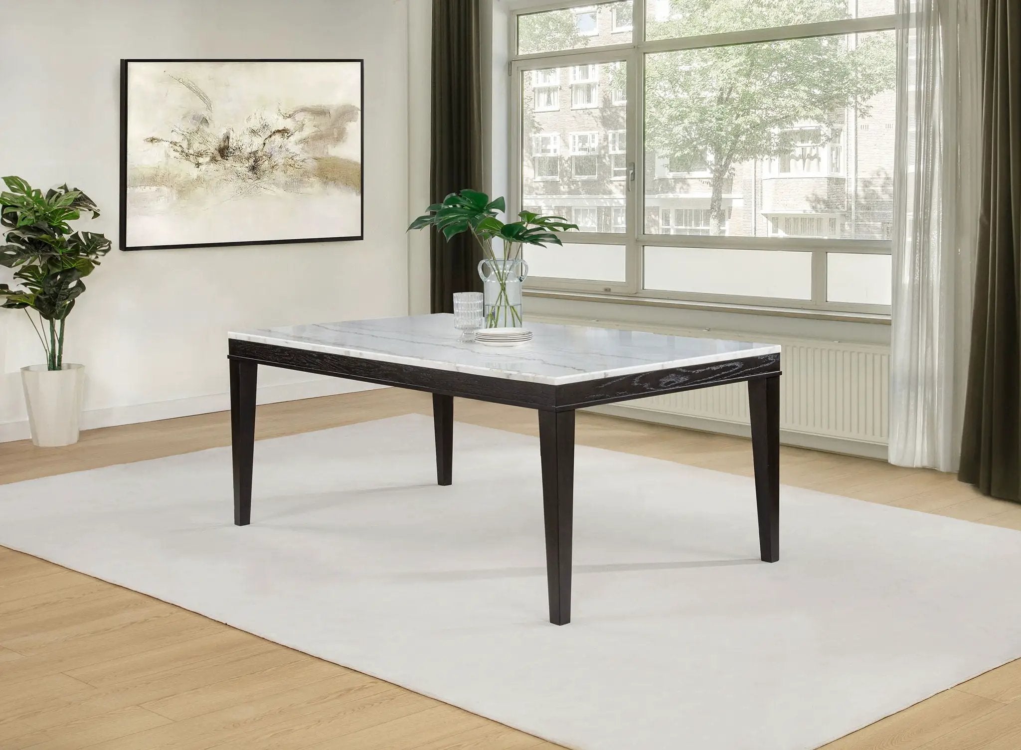 Averill 72-inch Rectangular White Marble Top Dining Table Coffee Bean by Unique Piece Furniture